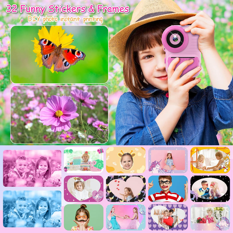 Kids Camera Instant Print, 3.5 Inch Screen Kids Digital Camera Instant, Christmas Birthday Gifts for Girls Age 3-12, Portable Toddler Camera Toy Gifts for 3 4 5 6 7 8 9 10 Year Old Girls Boys (Rose) Rose