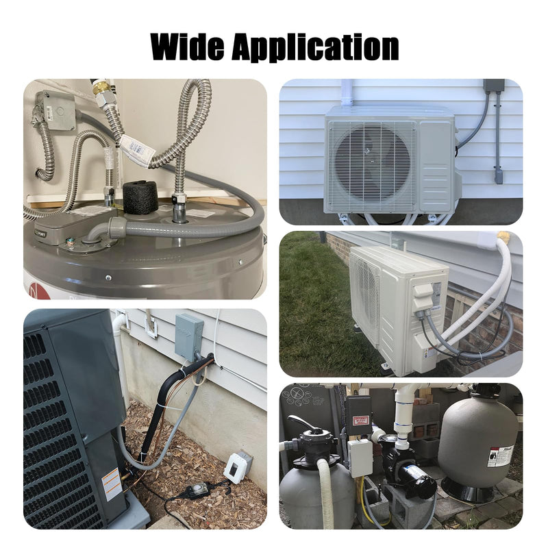 1/2 Inch AC Whip Assembly Kit 4 FT with Terminal, Non-Metallic Liquid Tight Electrical Conduit with 10/3 Gauge THHN Wire for Heater, Air Conditioner, Timer, Mini Split System