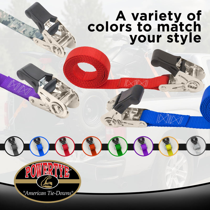 PowerTye - Endless Ratchet Strap - Easy Grip (Hookless), Black Tie Down Strap w/ 400 lb. Working Load Limit / 1,200 lb. Break Strength, Ideal for Motorcycle, ATV, Bike, & Coolers, 1in x 4ft, 2-Pack 1in x 4ft Easy Grip