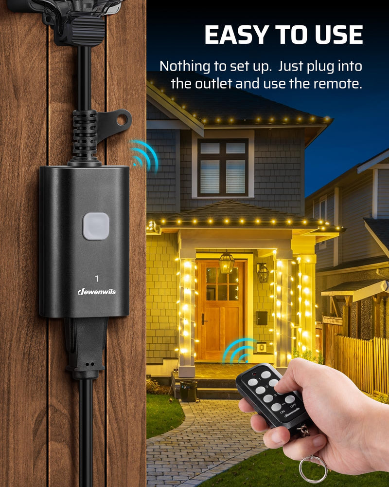 DEWENWILS Outdoor Remote Control Outlet, Weatherproof Heavy Duty 15A Wireless Remote Control Switch, 100FT Control Range, 2 Remotes & 3 Outlets (Battery Included) 2 Remote + 3 Outlet
