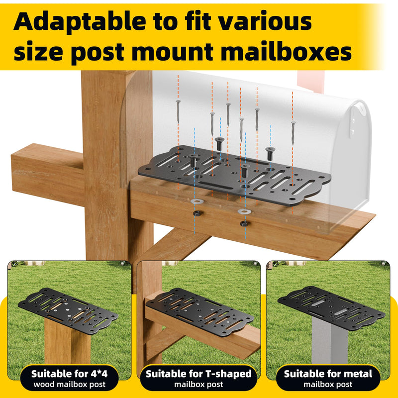 Metal Mailbox Mounting Bracket,Post Mount Mailboxes Board,Mailbox Bracket for Wood or Hollow Posts,Mailbox Mounting Plate Compatible with Most Sizes of Post Mount Mailboxes Black
