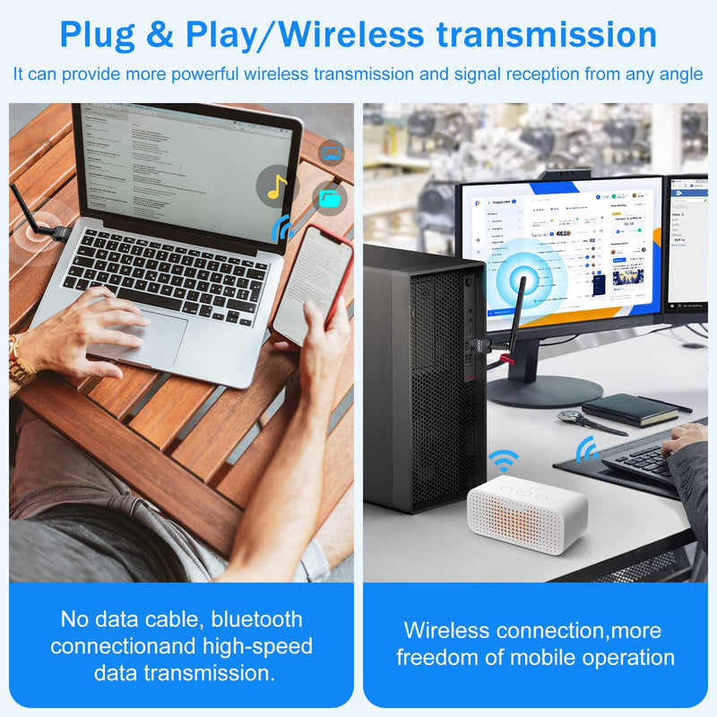USB Bluetooth Adapter 5.3 for Desktop PC, Real Plug & Play Long Range Class 1 EDR Bluetooth Dongle Receiver 328FT/100M for Laptop Computer Connect Speaker Keyboard Headphones Support Windows 11/10/8.1 BT5.3 black