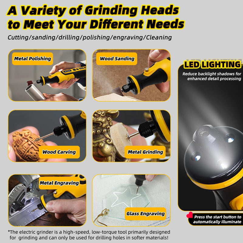 5-speed Adjustable Cordless Grinder Set, 7.2V LED Light Mini Tepy-C Cordless Electric Rotary Sander with 59 Attachments for Drilling, Sanding and Polishing 3D Printed Resin Models Mini 7.2V Cordless Rotary Tool