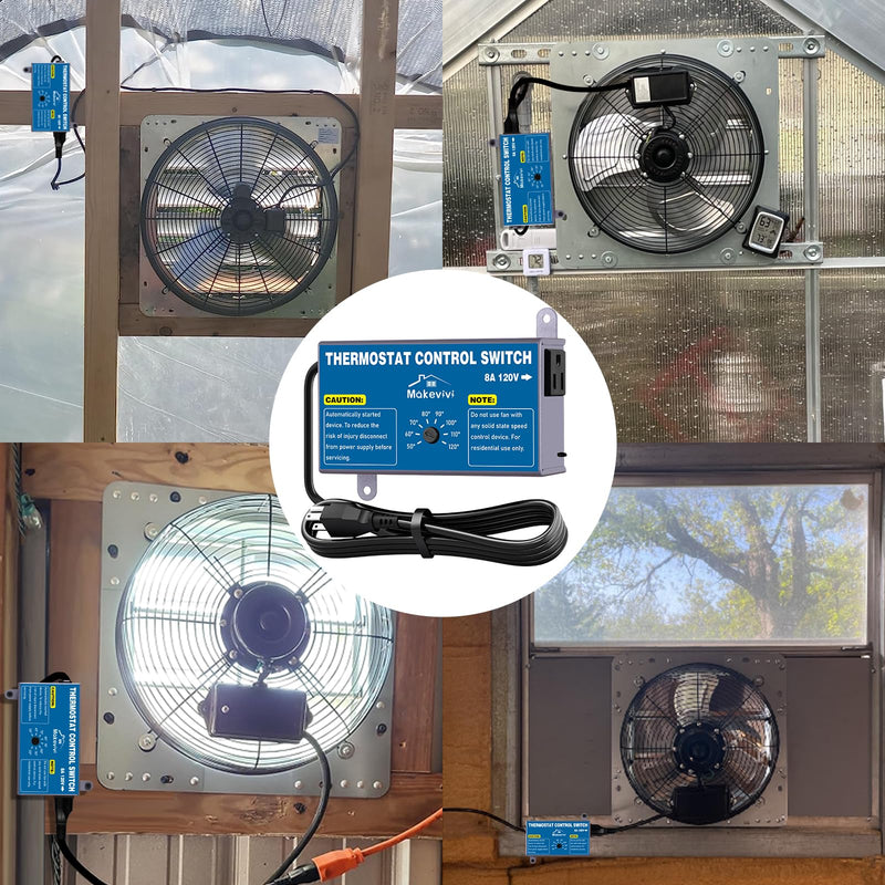 Attic Thermostat, Adjustable Temperature Controller for Attic Fan, with Overload Protection and Outlet, Plug-and-Play Exhaust Fan Thermostat for Greenhouse, Workshop, Garage 1 pack
