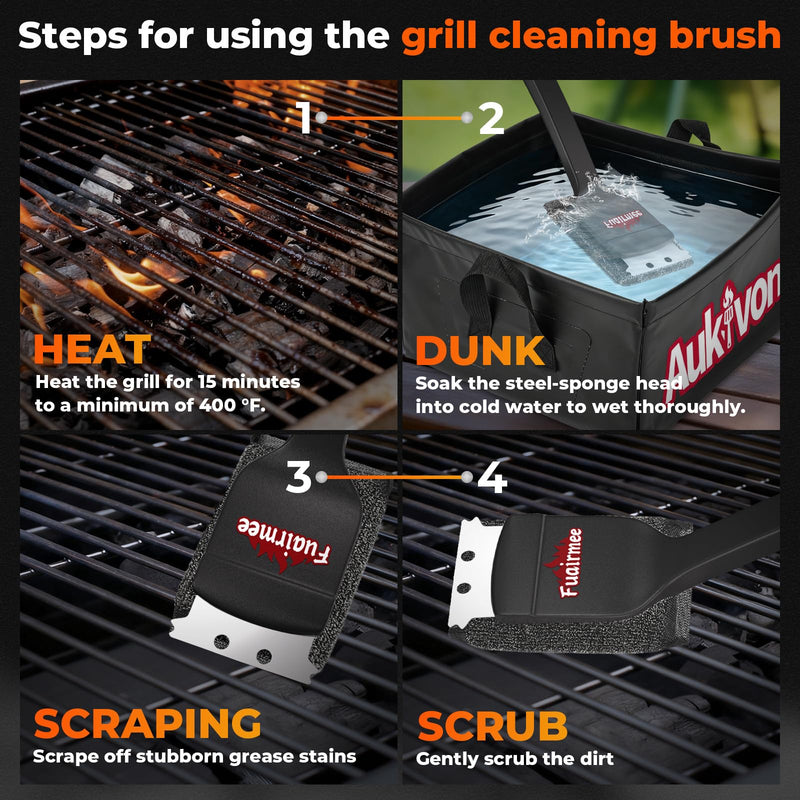 2PCS Bristle Free Grill Brush with Scraper, Efficient Cleaning, Safe Grill Accessories for Weber Gas/Stainless Steel Grates/Charcoal Grill, Gift for Dad Black
