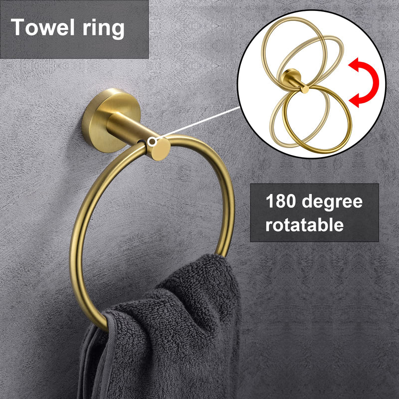 Gold Toilet Paper Holder, Towel Ring Set 2 Pieces Hand Towel Holder for Bathroom Hardware Accessories Set SUS304 Stainless Steel Sturdy Wall Mount Bathroom Holder… Brushed Gold
