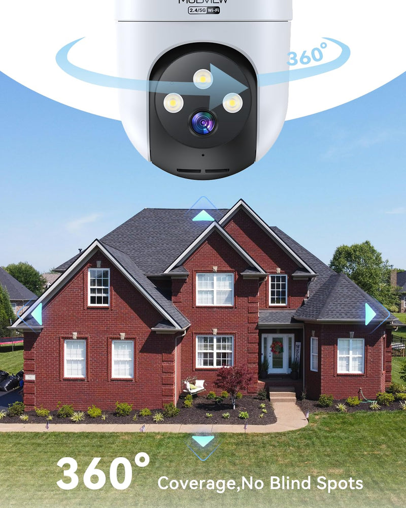 MUBVIEW 360° Security Cameras Wireless Outdoor,24/7 Wired Outdoor Camera for Home Security,Motion Tracking,5G/2.4G WiFi security camera,Night Vision,2-Way Talk, IP66,AI Detection,Local & Cloud Storage White 1 PC