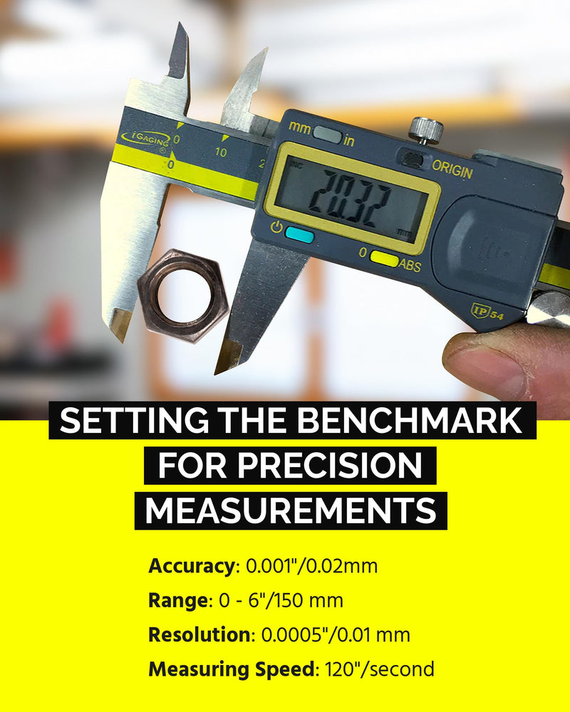 iGAGING Absolute Origin 0-6" Digital Caliper, IP54 Stainless Steel, SPC/USB Output Port, Inch & Metric Modes, Case, Manual 100-700-06