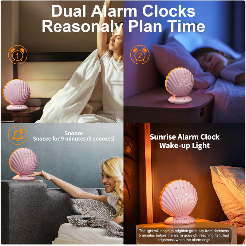Loud Alarm Clock for Heavy Sleepers - Portable Bluetooth Speaker with White Noise Machine, RGB Night Light with Music Sync, Digital Clock for Bedroom Decor, Ideal Gift for Teens Adults (Pink)