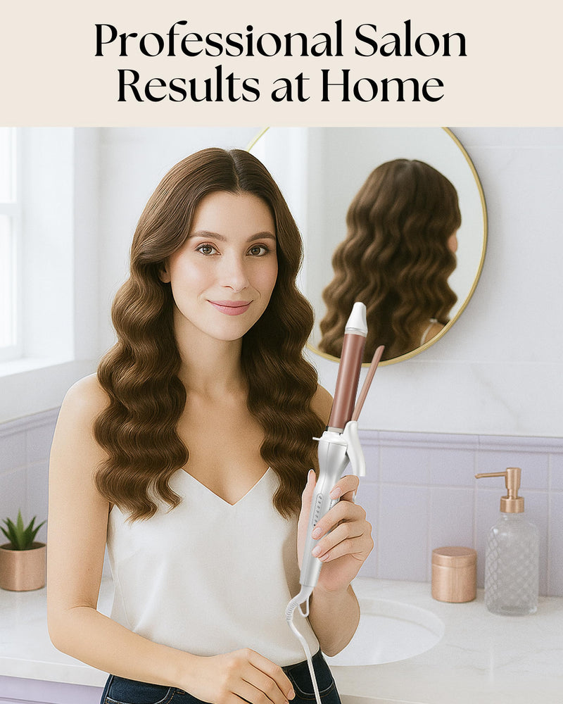 Lily England 25mm Curling Tongs for Short & Long Hair, Rose Gold White