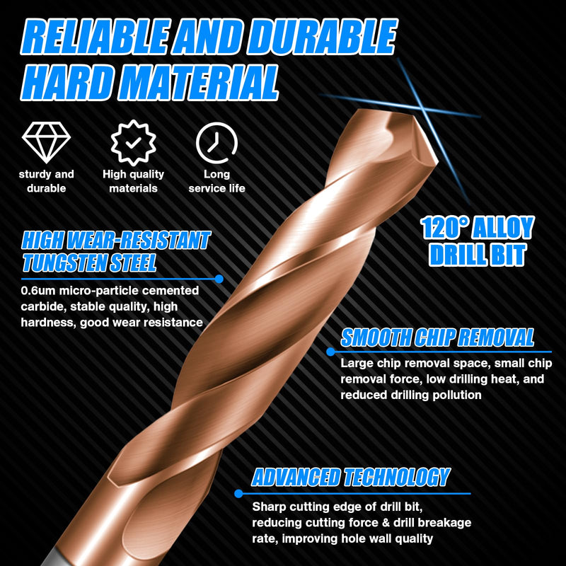 Drill Bit Set 4 Pcs Solid Carbide Drill Bits, 1/8" 1/4" 3/16" 1/16" Tungsten Carbide Drill Bits with TISIN Coated, Metal Drill Bit Set for Stainless Steel Hardened Steel Cast Iron Alloy Copper 1/4" 3/16" 1/8" 1/16"