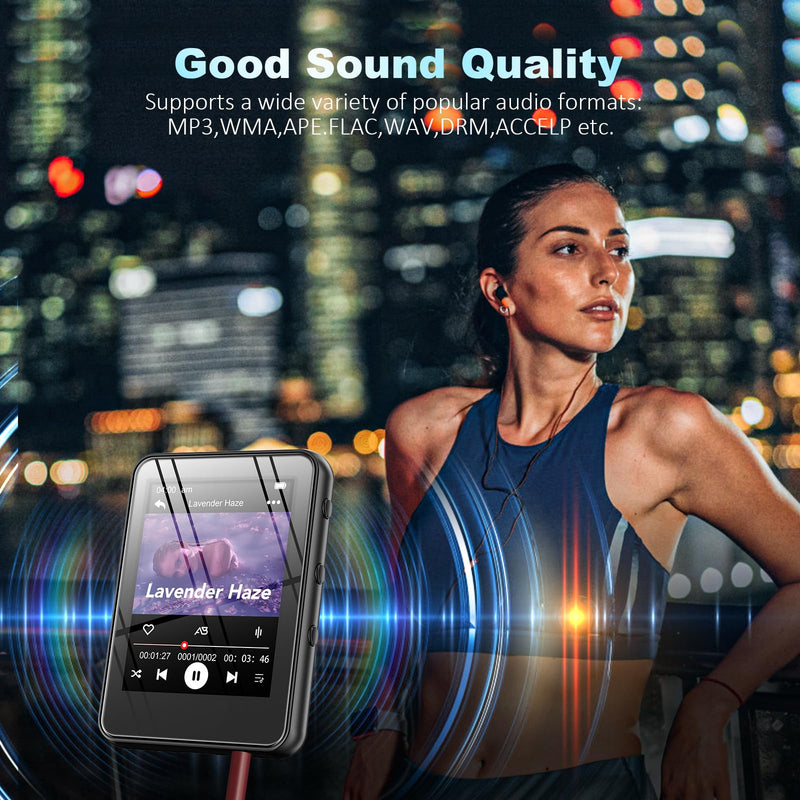 PulsePlay 32GB MP3 Player with Bluetooth 5.3,2.4" Full Touch Screen Portable Music Player with Speaker,HiFi Lossless Sound,FM Radio,Voice Recorder,Support up to 256GB TF Card,Ideal for Kids,Sports,Gym