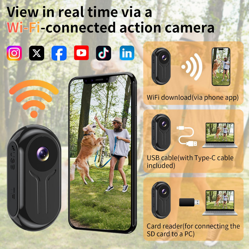 2K Mini Body Camera with 0.85" Screen,Thumb Size Small POV Camera with WiFi,Tiny Wearable Action Camera Magnetic Camcorder for Vlogging Work Cycling Motorcycle Pet Travel