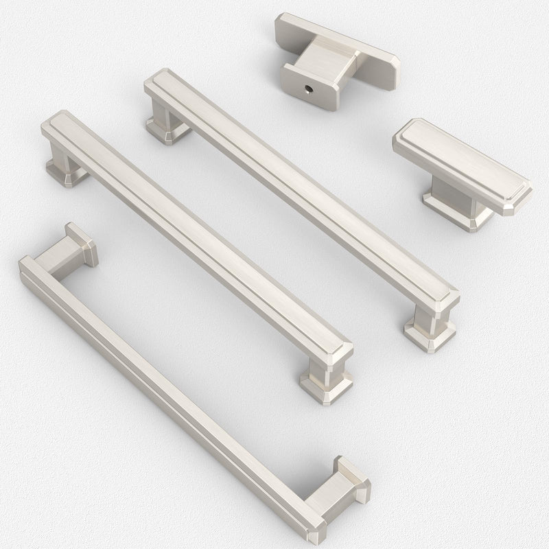 FURNIWARE 10 Pack 5"(128mm) Hole Center Brushed Satin Nickel Stepped Kitchen Cabinet Pull Handles, Heavy Duty Kitchen Cabinet Hardware for Bathroom Cupboard Drawer Pulls Dresser Pulls 5" Hole Center（128mm）