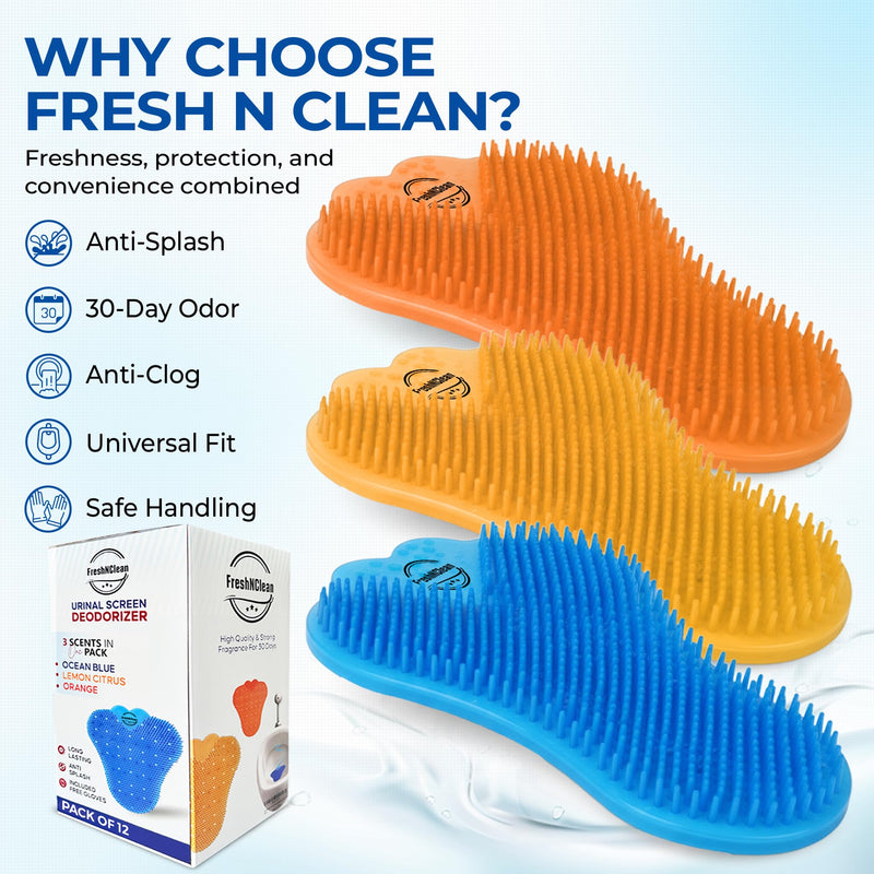 Urinal Screen Deodorizer (12 Pack) – Anti-Splash Cakes with Odor Protection – Long-Lasting Deodorizers for Bathrooms in Offices, Schools, and Stadiums – Free Gloves Included Oval