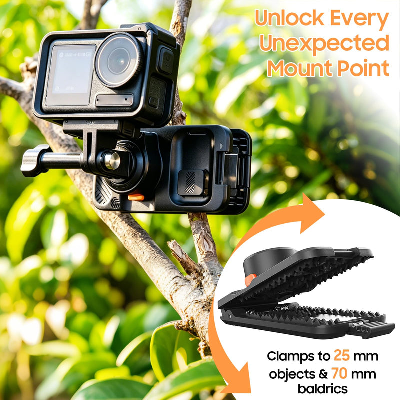 Action Camera Multifunction Backpack Strap Mount.Self-Developed Action Camera Accessories, Compatible with Various Models of Action Cameras *Selfie Stick not Included (Black, 9.8) BLACK