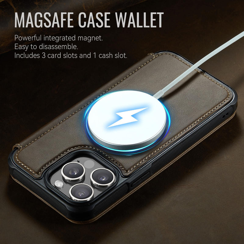 for iPhone 15 Pro Max Slim Wallet Case Wireless Charging, Brown | Compatible with Magsafe, RFID Blocking Card Holder, Magnetic Closure, Shockproof, PU Leather, Phone Flip Cover, for Men Women for iPhone 15 Pro Max