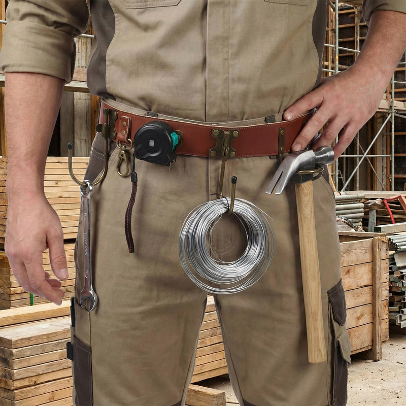 Adjustable Tool Belt with Hooks Heavy Duty Leather Carpenter Tool Belt Organizer with Drill, Axe, Hammer Holder for Level, Tape Measure & Spanners Brown