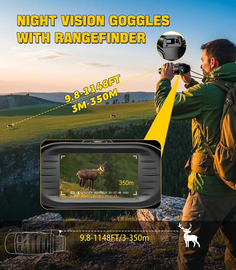4K Night Vision Binoculars with 350m Rangefinder, 36MP Infrared Goggles for Adults, 500m Viewing in Total Darkness, 32G 4500mAh Battery & 8X Zoom for Hunting, Camping & Security