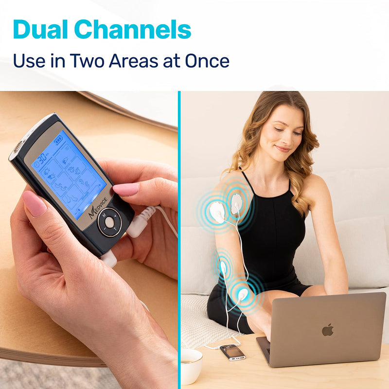 MEDVICE Dual Channel Rechargeable Tens Unit Muscle Stimulator - 2nd Gen 16 Modes & 8 Upgraded Pads for Natural Pain Relief & Management - FDA Cleared Electric Pulse Impulse Mini Massager Machine