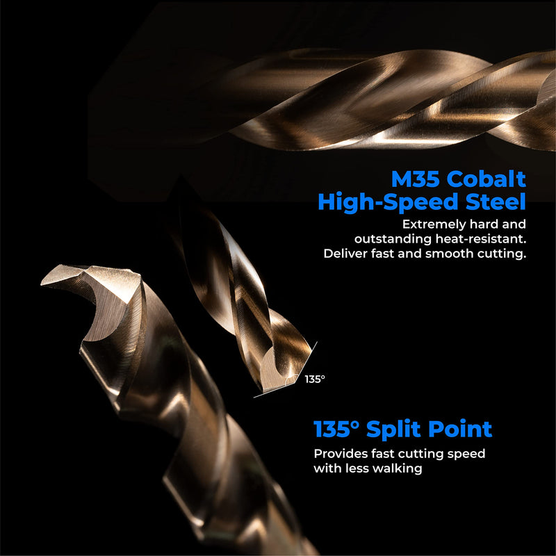 amoolo 5/16" Cobalt Drill Bit(10pcs), M35 HSS Metal Drill Bit Set for Hard Metal, Stainless Steel, Cast Iron Box of 10 5/16 in (10pcs)