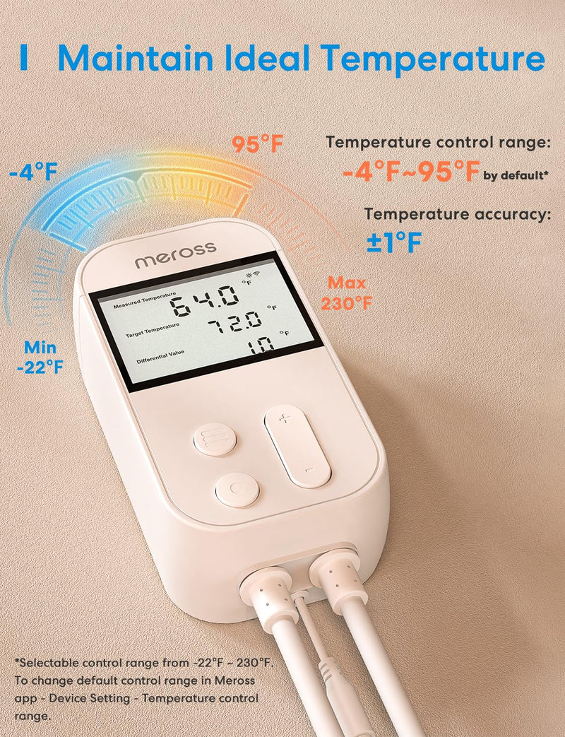 meross Smart Temperature Controller 15A 1800W, Smart Wi-Fi Thermostat Controlled Outlet Plug Works with Apple Home, Alexa, Google Home for Heating Cooling Homebrew Fermentation Reptiles Greenhouse New Temperature Controller