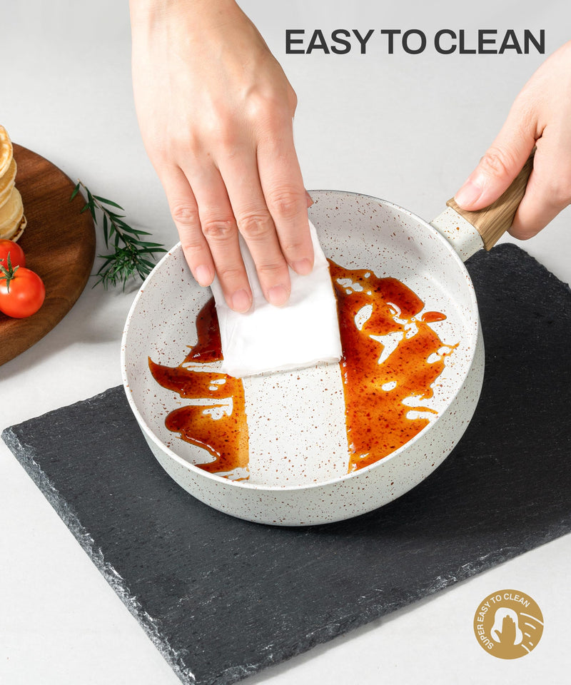 MICHELANGELO Small Frying Pan Nonstick - 6 Inch Single Egg Frying Pan, Mini Skillet with Stay-Cool Handle, Non-Toxic Omelette Pan, White White Granite
