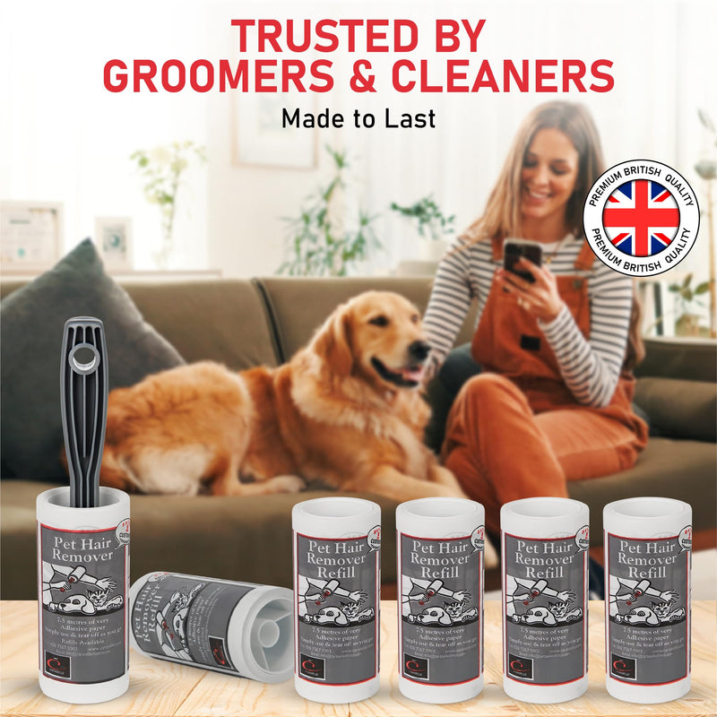 Caraselle Pet Hair Remover Refill Extra Sticky Lint Roller (8 refills only) | 60m total (≈450 Sheets Equivalent) of super adhesive refill to remove lint, fluff & hair from furniture, bedding, car pack of 8 refills