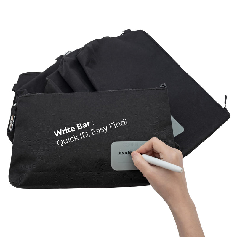 COREFLEX Premium Tool Pouch Zipper Bag, Small Tool Bag, Multipurpose Storage pouch, Heavy duty Flat Bottom Tool bag with YKK Zipper (6 pack Large 12inch Black) 6 pack Large 12inch Black