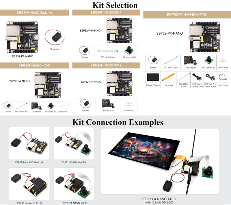 ESP32-P4-NANO Development Board, Based On ESP32-P4 Chip with RISC-V Dual-Core and Single-Core Processors, Supports Wi-Fi 6 and Bluetooth 5/BLE, with Speaker and PoE Module(4 Items)