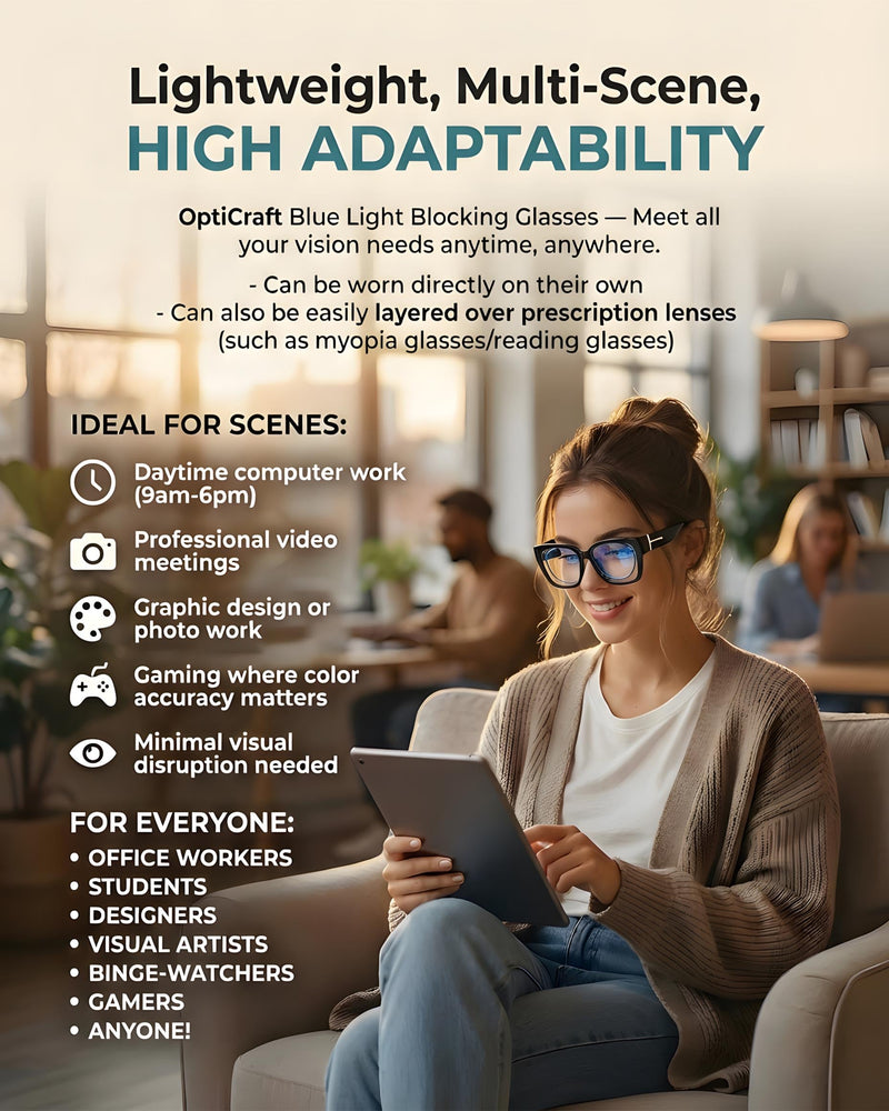 OptiCraft Fit Over Blue Light Blocking Glasses, Relieve Eye Fatigue | Reduce Headaches, Lightweight Oversized Wraparound Design, Ideal for Office Work Digital Use Movie Nights Study Reading A02 Black/Clear Clear