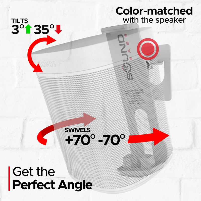 Sound Bass 2 x ONE, ONE Gen 2, ONE SL, Play:1 Wall Mount Bracket, Twin Pack, White, Compatible with Sonos ONE, ONE Gen 2, ONE SL & Play 1