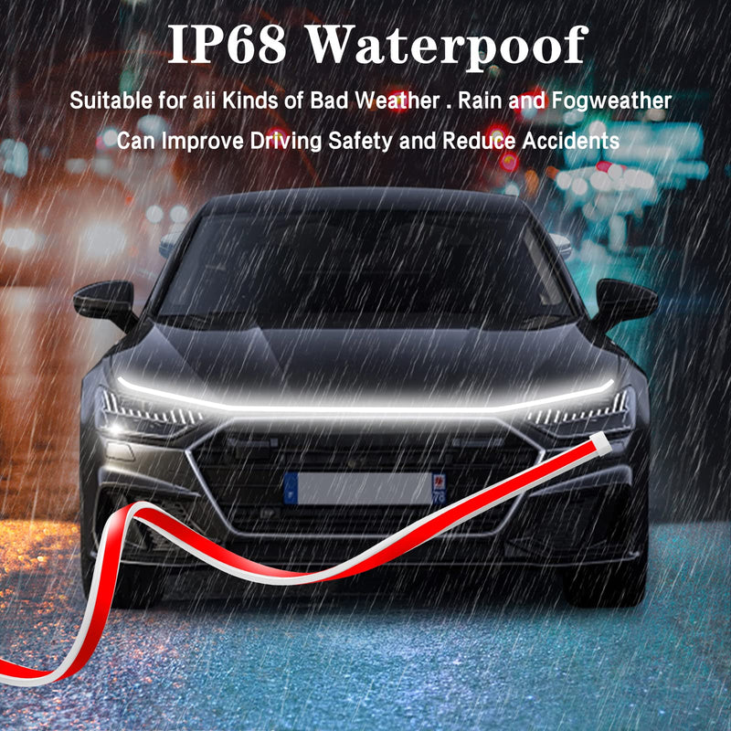 71 Inches Car Hood Light Strip,Dynamic LED Strip Light,Exterior Flexible Daytime Running Light Strip for Car,SUV (White Light) 71 Inches White