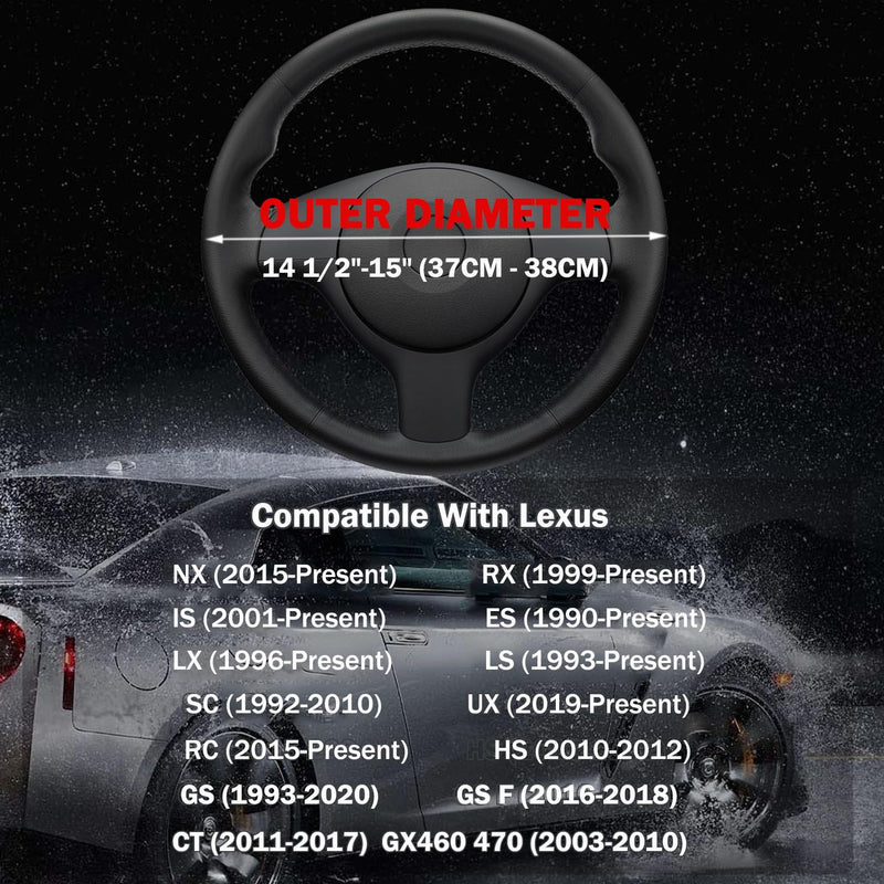 Steering Wheel Cover for Lexus RX350 RX NX200T NX 350 NX300 NX350 ES ES350 IS250 IS350 IS300 RX450h IS460 300 LX LS UX F Sport Car Accessories, 2026 Black Leather 14.5-15 inch
