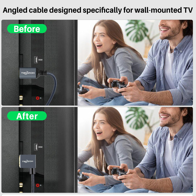 Twozoh HDMI Extension Cable 1.6FT, 90 Degree Right Angle Male to Female Cord, HDMI 2.0 Cable Adapter Support 4K@60Hz 3D HDR Right Angled 90° 1.6 FT