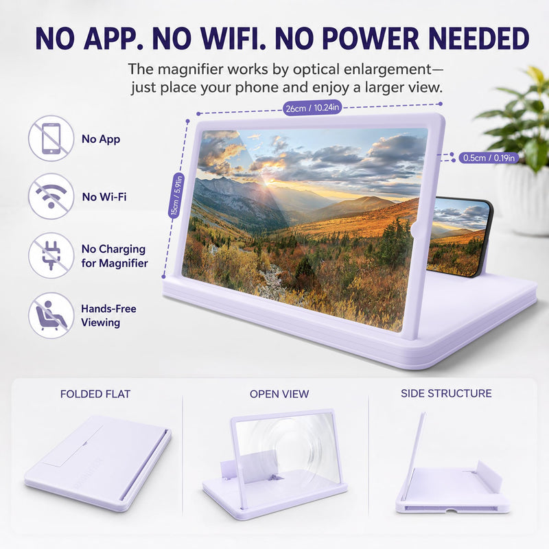 14" Phone Screen Magnifier, Detachable Fresnel Lens, Bluetooth Remote | Anti-Blue Light Phone Screen Magnifier, Horizontal & Vertical Viewing, Detachable Lens, Sliding Case, Cool Gifts