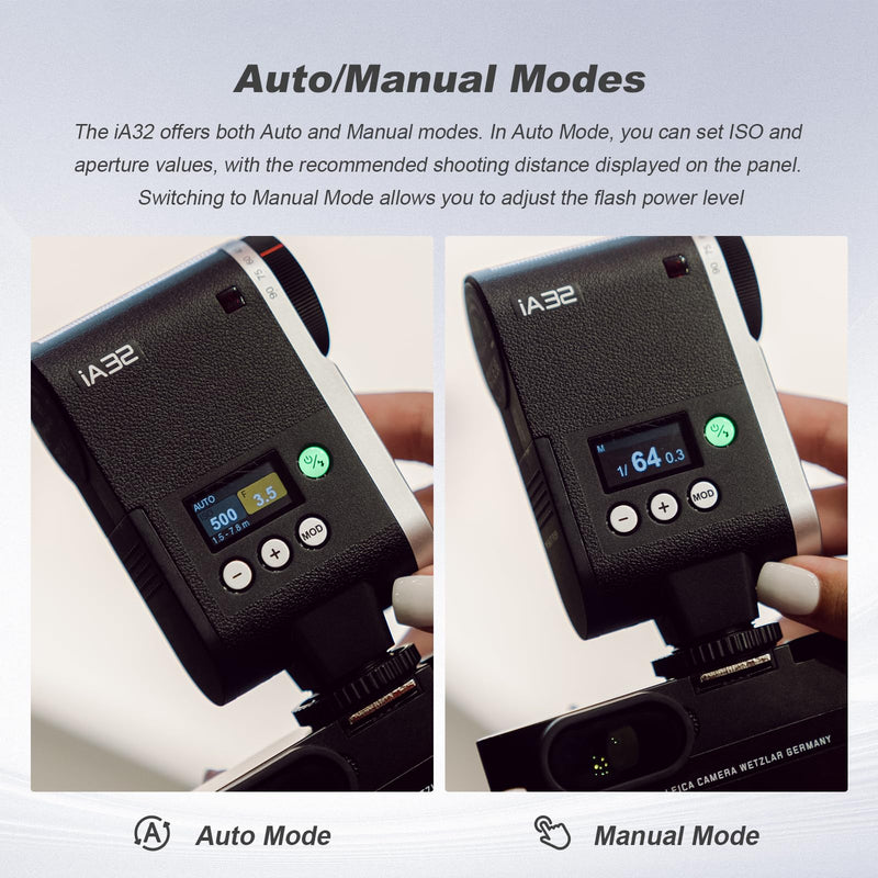 Godox iA32 Mini Camera Flash 490 Full-Power Flash 2.5sRecycle | 8 Levels Automatic Flash GN15 Mini Flash Speedlite for Sony zve10 Sony zv1 Ricoh gr3 Canon Nikon Fuji Olympus Camera