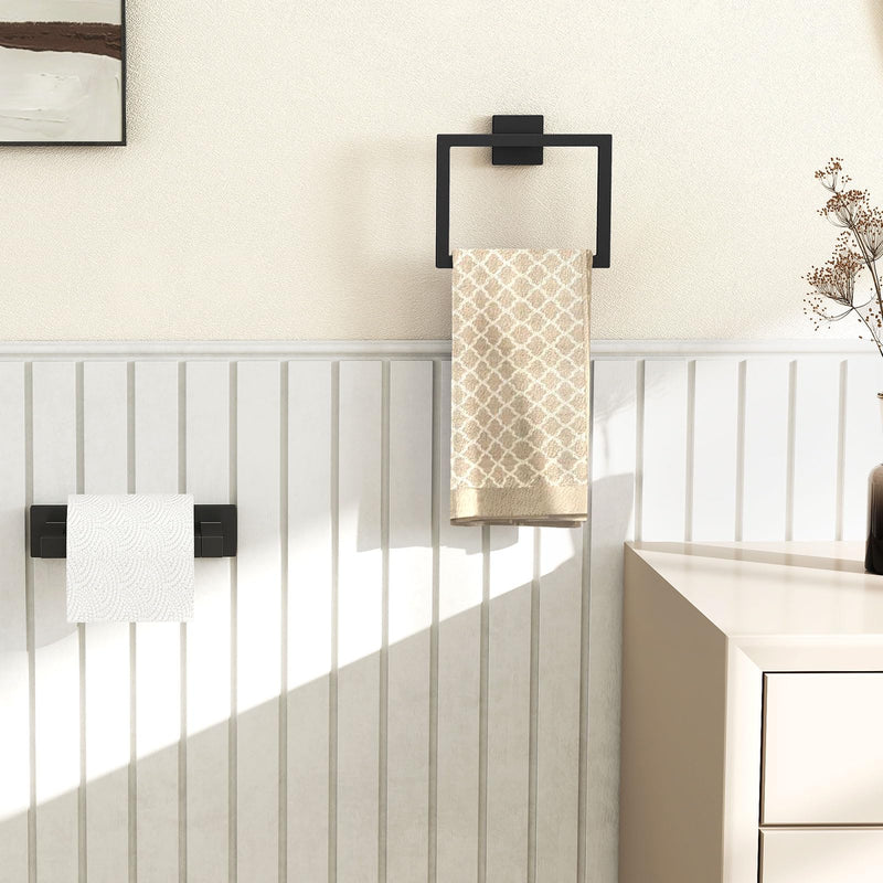 Toilet Paper Holder Wall Mount, Stainless Steel Hand Towel Holder and Tissue Roll Toilet Paper Holder Set for Bathroom, RV, Kitchen, Matte Black Bathroom Accessories Hardware Set