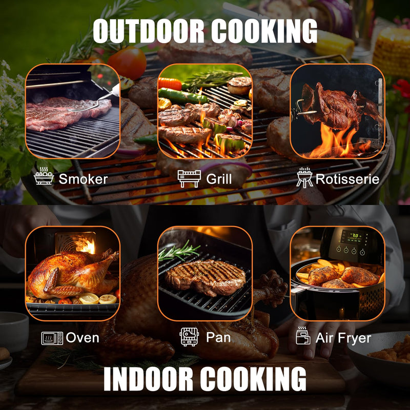 INSMART Wireless Smart Meat Thermometer,330FT Bluetooth Range,100% Waterproof,Precision Cooking Grilling,Multi Sensors,for BBQ,Oven,Grill,Kitchen,Smoker, Rotisserie Turkey Beef (Wood) Wood