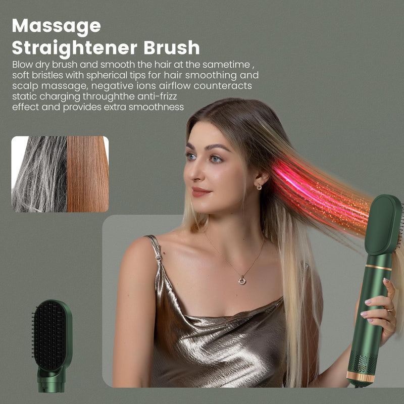 Hair Styler 5 in 1,Airbrush 5 in 1 Multi Styler, Air Styler 5 in 1 with Air Curler, Hair Dryer, Brush Hair Dryer for Drying and Styling Straightening Volumizing Curling Sleeking Green