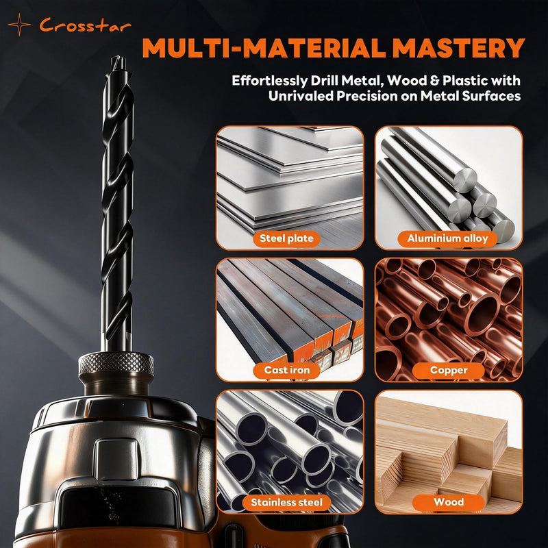 Crosstar M35 Cobalt Drill Bit Set - 21pcs 1/16"-1/2" TiAlN Coated Self-Centering Metal Drill Bits for Thin Hardened Steel, Stainless Steel, Titanium| Bullet Point Tip, High-Speed Jobber Bits 21pcs(1/16in-1/2in)