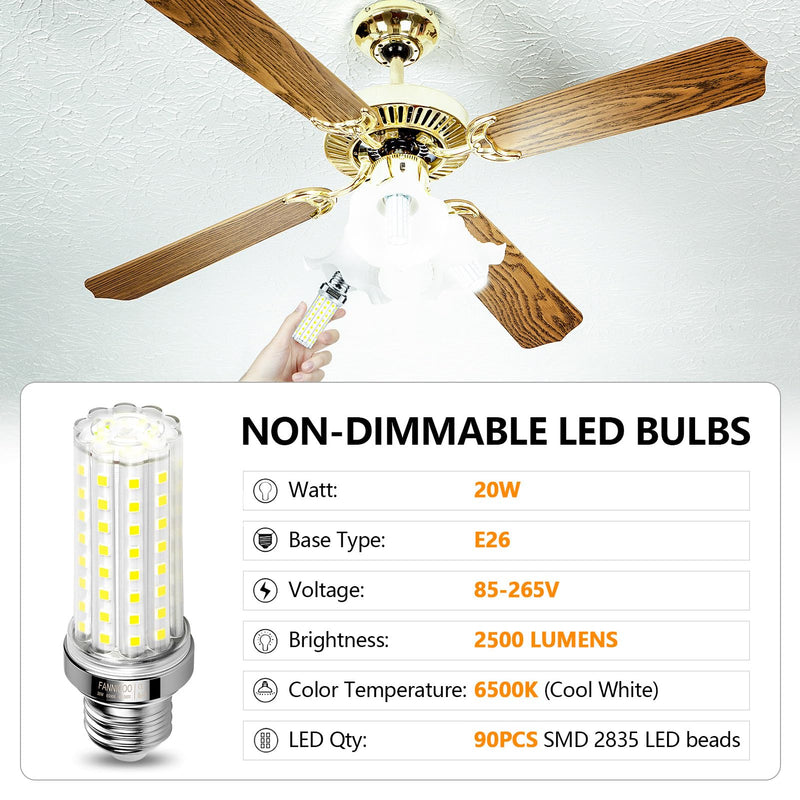 LED Light Bulb 6pcs 150W Equivalent 2500Lumen 6500K Cool Daylight White 20W LED Corn Light Bulb E26/E27 Base Non-Dimmable Ceiling Fan Light Bulbs for Home Garage Kitchen Indoor 20W-E26-6500K