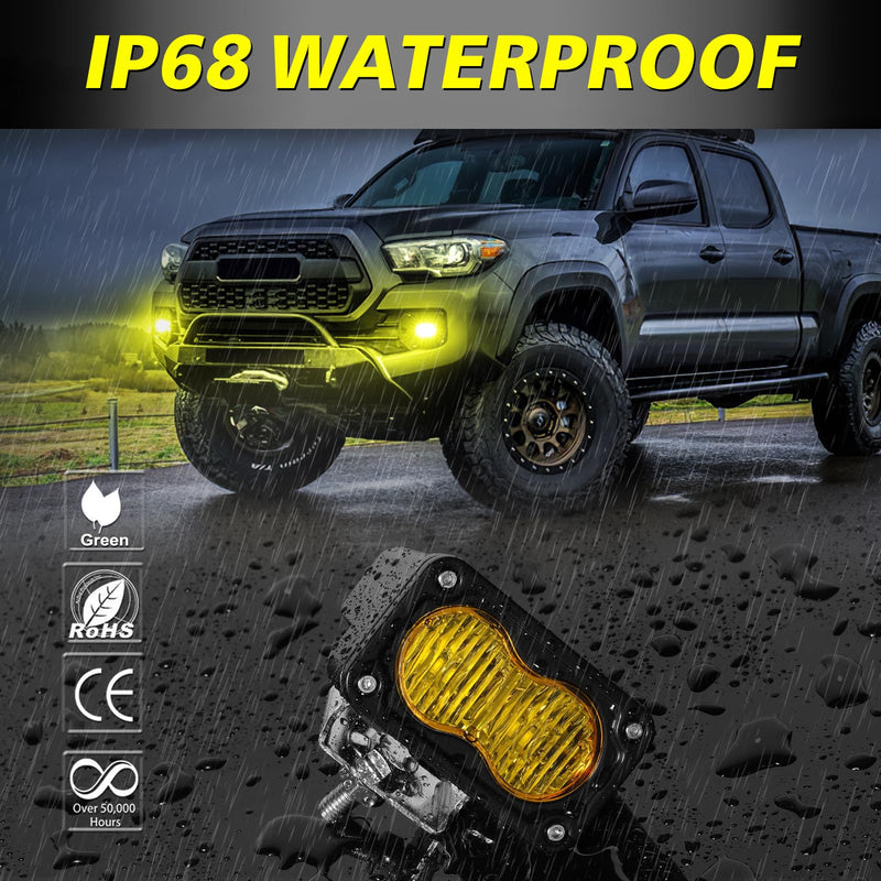 Yellow LED Pods, 3 Inch Flood CREE LED Fog Lights 40W Yellow Small Chase Pod Lights Ditch Lights Off Road Driving Lights 2 Packs for Dirt Bike Motorcycle Truck UTV ATV SUV Surron