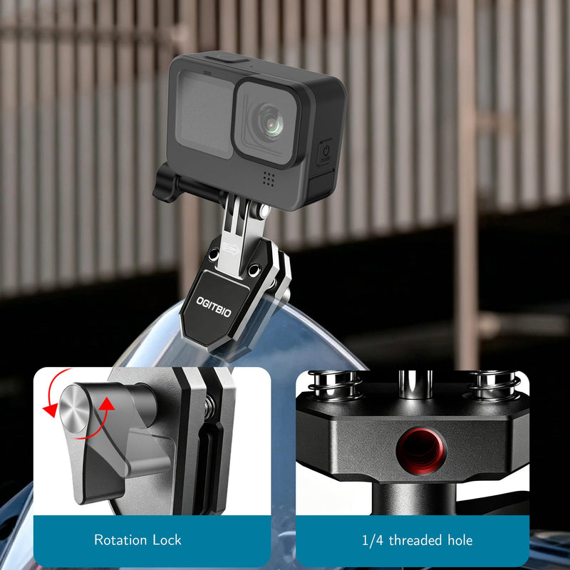 Motorcycle Windshield Camera Mount for Insta360,for Gopro Hero,DJI Action | All CNC Aluminum , Quick Release, Motorbike Windscreen Clamp Mount with 1/4" Adapter Action Camera Accessories
