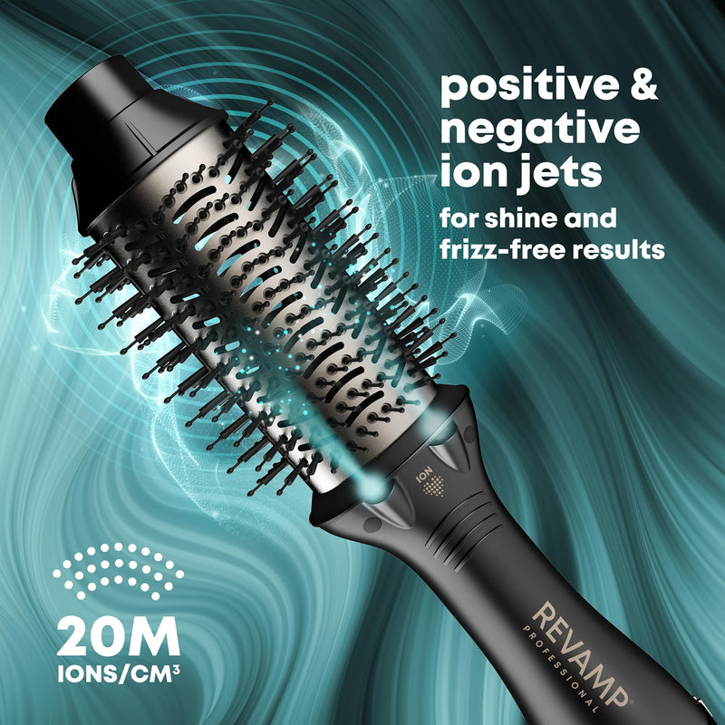 REVAMP Pro Define Perfect Blow Dry Hair Brush - 4 in 1 Hot Air Styler | Hair Dryer Brush, Drying, Detangling, Smoothing & Styling, Volumising, Progloss Super Shine Oils Black 1