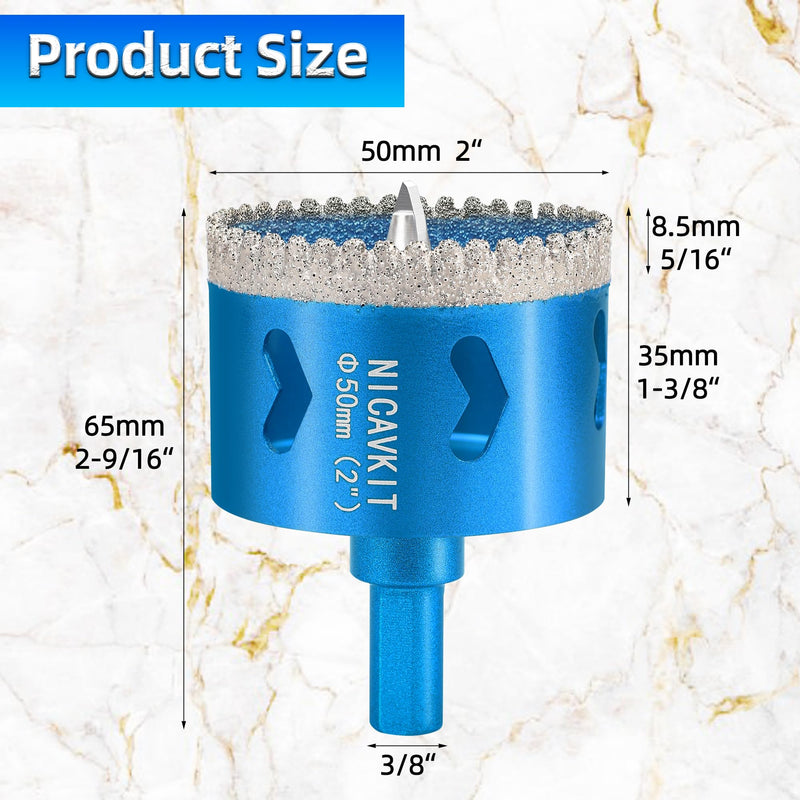 2Pcs 2 Inch Diamond Hole Saw Bits with Pilot Drill Bit, 2" Serrated Brazing Tile Hole Saw Diamond Tipped Drill Bits for Porcelain Tile Ceramic Stone Granite Marble Glass Bottles 2"(50mm)