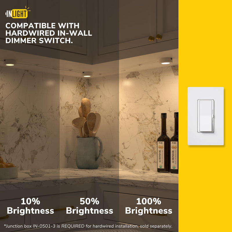 GETINLIGHT 2.75" Wide 4000K Swivel and Dimmable Wired LED Puck Lights Kit, Plug-in or Hardwired Installation, Recessed or Surface Mounted, White Finished, Set of 3, IN-0107-3-40 3-Pucks Kit
