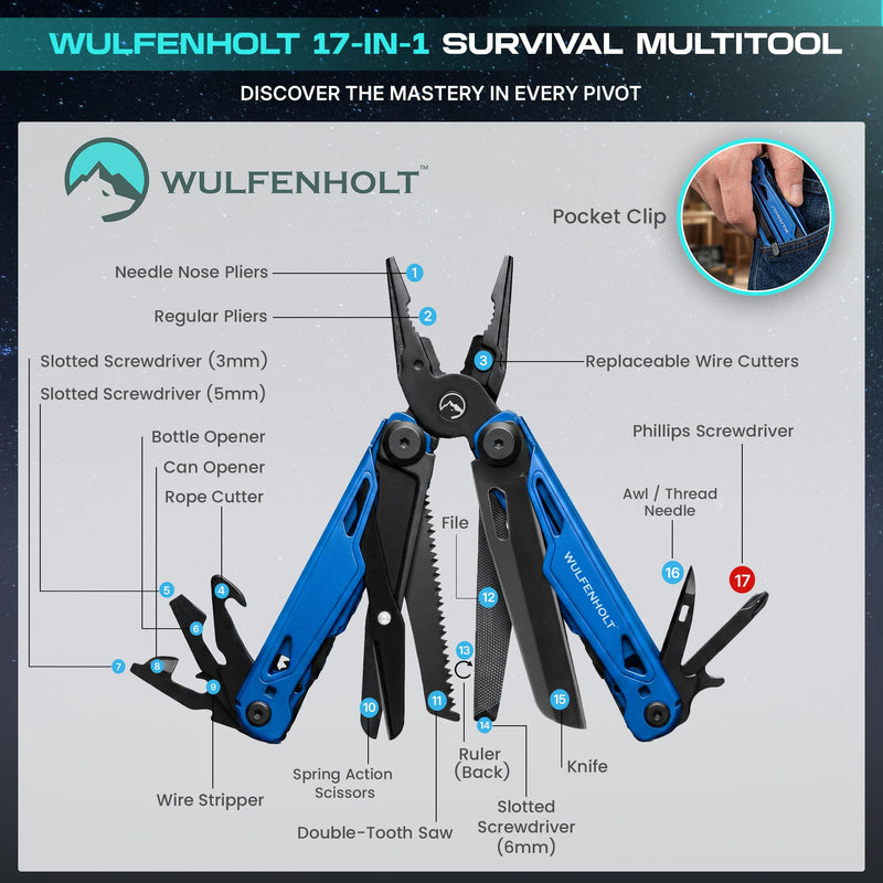 17-in-1 Multitool Pliers with Large Scissors | 6-in-1 Tactical Pen & Carabiners | Gifts for Men, Dad, Husband | EDC Survival Gear | Includes Magnetic Box, Nylon Sheath & Greeting Card