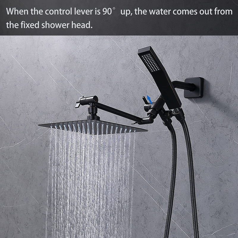 G-Promise Solid Metal Shower Arm Diverter with Holder for Hand Held Showerhead and Fixed Spray Head, G 1/2 3-Way Bathroom Universal Diverter System Replacement Part (Oil Rubbed Bronze) Oil Rubbed Bronze