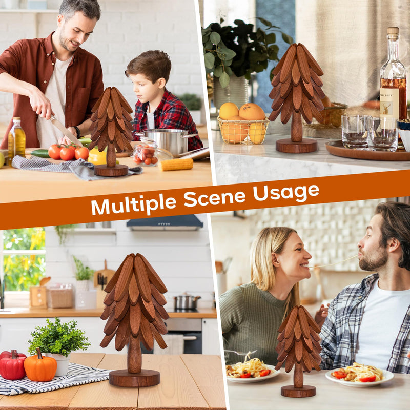 Wooden Trivets for Hot Dishes, Wooden Tree Trivet Set of 5 for Easy Storage - Suited for Hots, Pans, Bowl, Teapot, Hot Holders - Multifunctional Ornaments (Dark - 5 PCs) Dark - 5 Pcs